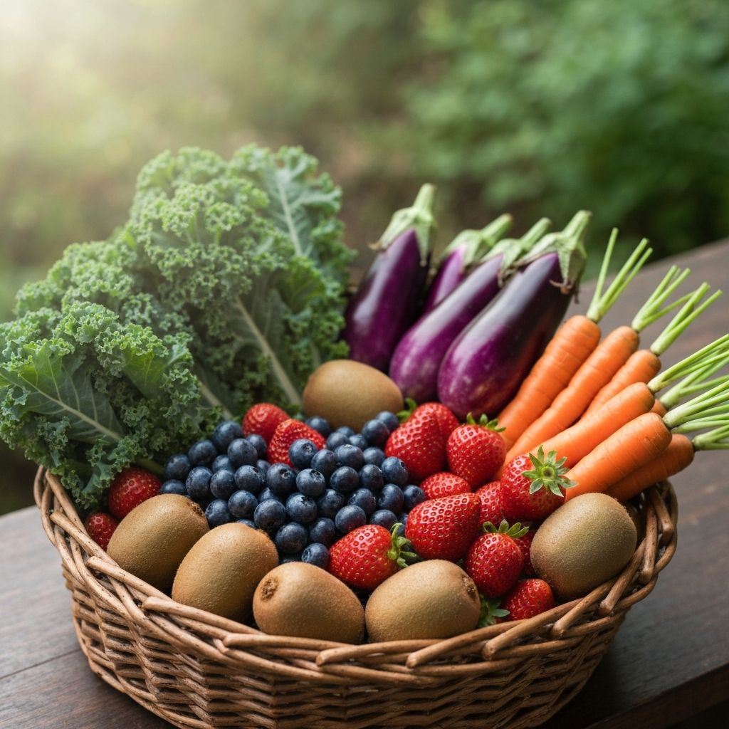 Frisches Obst und Gemüse auf dem Tisch